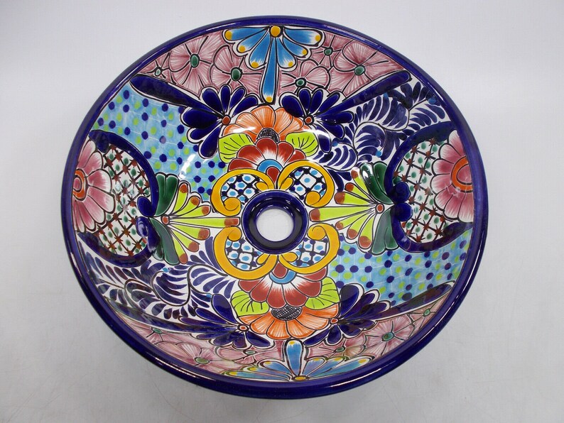 15 round TALAVERA VESSEL SINK Mexican handmade ceramic bathroom basin folk art