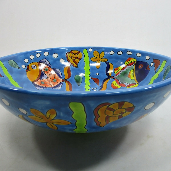 14" round TALAVERA VESSEL SINK Mexican handmade ceramic bathroom basin, folk art