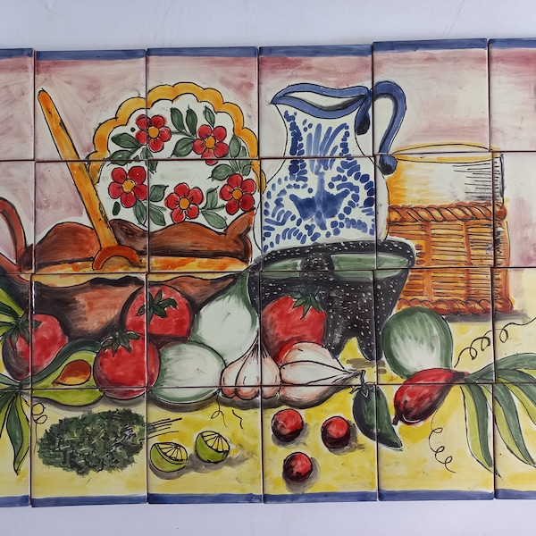 25" CERAMIC TILE MURAL mexican talavera mosaic hand painted clay backsplash