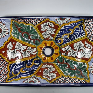 21" RECTANGULAR TALAVERA SINK vessel mexican bathroom handmade ceramic folk art