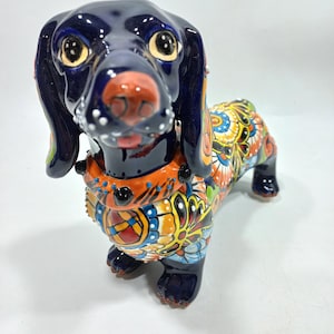 12" CERAMIC DOG sculpture, colorful handpainted talavera puppy figurine, mexican pottery