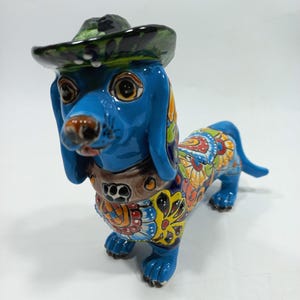 7" CERAMIC DOG sculpture, colorful handpainted talavera puppy figurine, mexican pottery