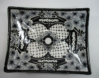 LAVABO RECTANGULAR DE TALAVERA DE 16", vasija de baño mexicana, cerámica hecha a mano, arte popular