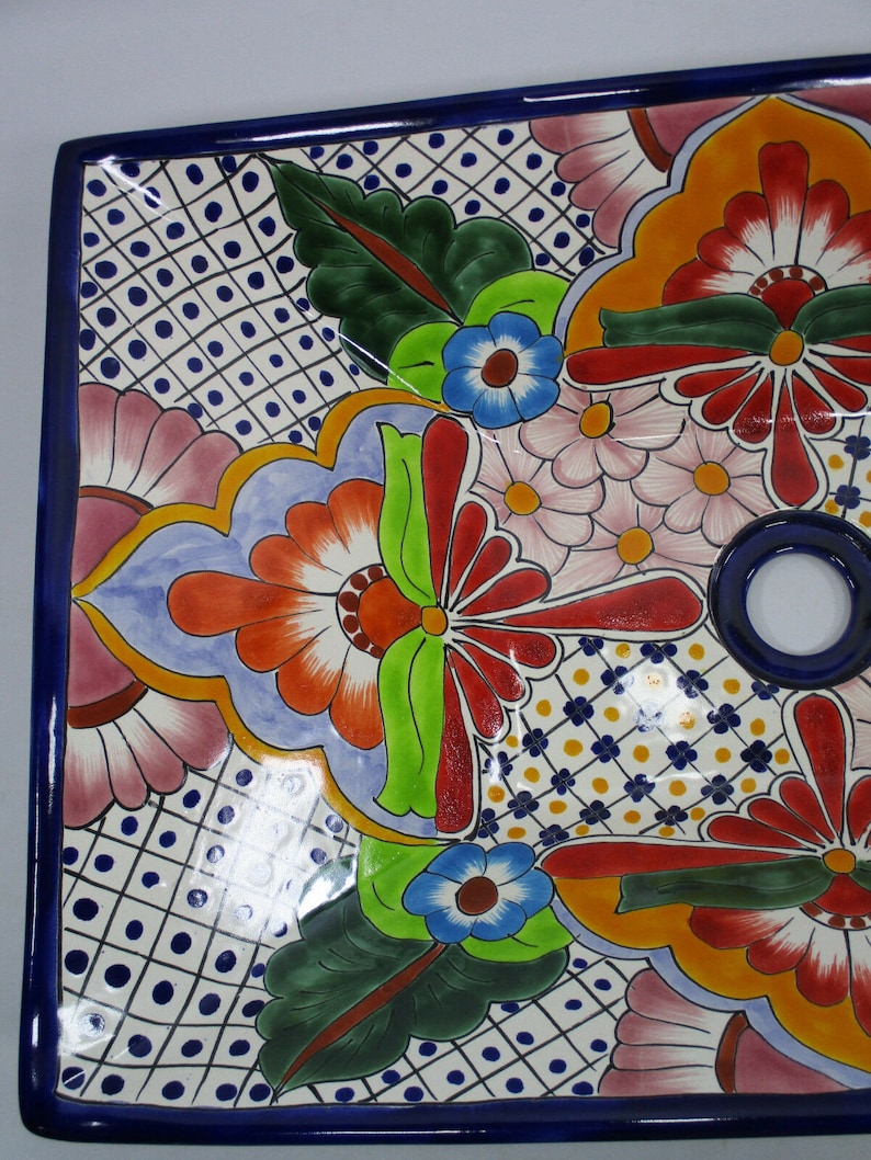 21 RECTANGULAR TALAVERA SINK vessel mexican bathroom handmade ceramic folk art