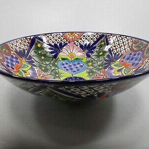 17" round TALAVERA VESSEL SINK Mexican handmade ceramic bathroom basin, folk art