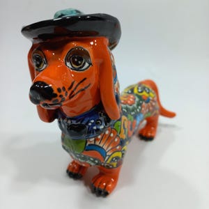 7" CERAMIC DOG sculpture, colorful handpainted talavera puppy figurine, mexican pottery