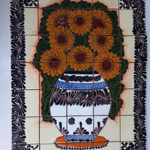 30&quot; CERAMIC TILE MURAL mexican talavera mosaic hand painted clay backsplash
