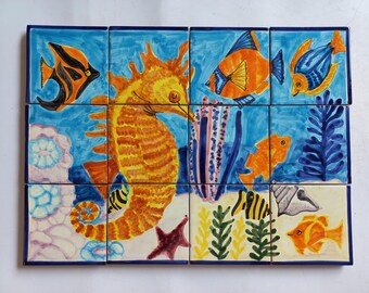 17" MURALE IN PIASTRELLE DI CERAMICA mosaico talavera messicano dipinto a mano paraschizzi natura morta