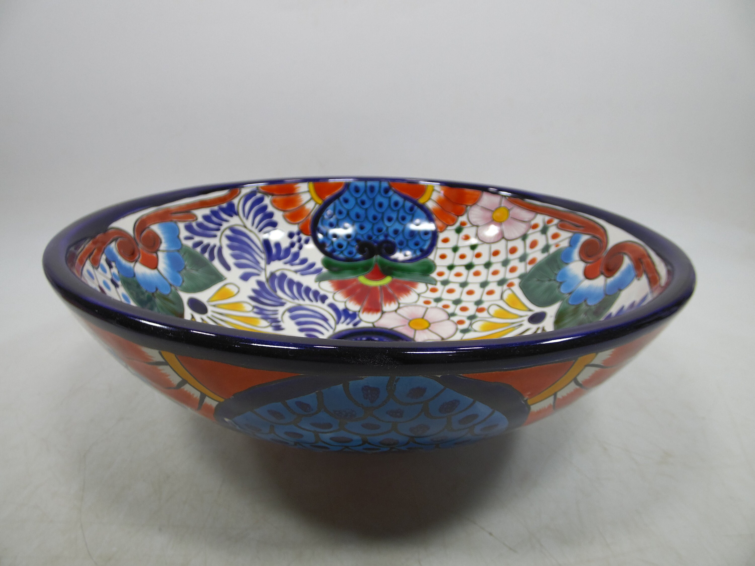 14 round TALAVERA VESSEL SINK Mexican handmade ceramic bathroom basin folk art 