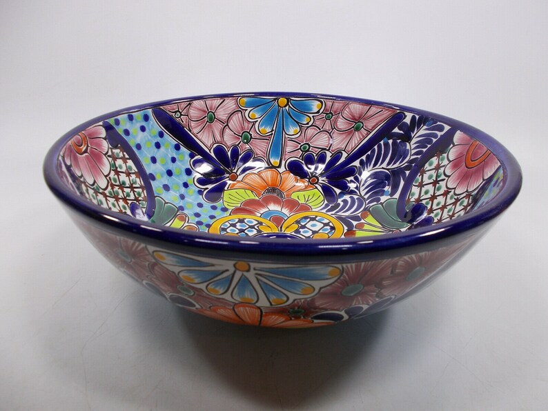 15 round TALAVERA VESSEL SINK Mexican handmade ceramic bathroom basin folk art