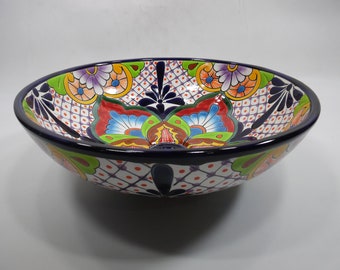 15 round TALAVERA VESSEL SINK Mexican handmade ceramic bathroom basin folk art 