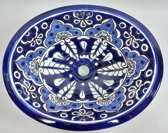 17" X 14" TALAVERA SINK drop in or undermount mexican bathroom handmade ceramic