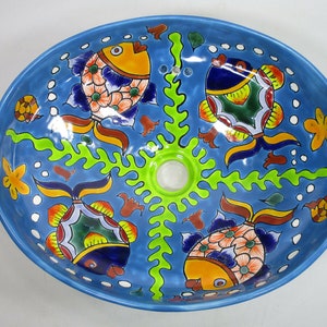 17" TALAVERA SINK drop in (semi-recessed) mexican handmade hand painted ceramic