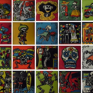 50 AZULEJOS DE CERÁMICA tema del día de los muertos, salpicadero de azulejos mexicanos hechos a mano mosaico de talavera 2 X 2"