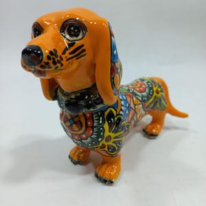 6" CERAMIC DOG sculpture, colorful handpainted talavera puppy figurine, mexican pottery