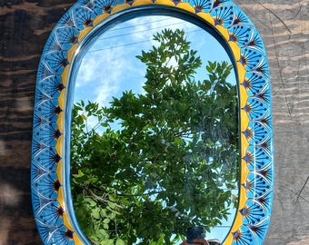 28" TALAVERA MIRROR bathroom wall decor vanity, Mexican pottery folk art hanging