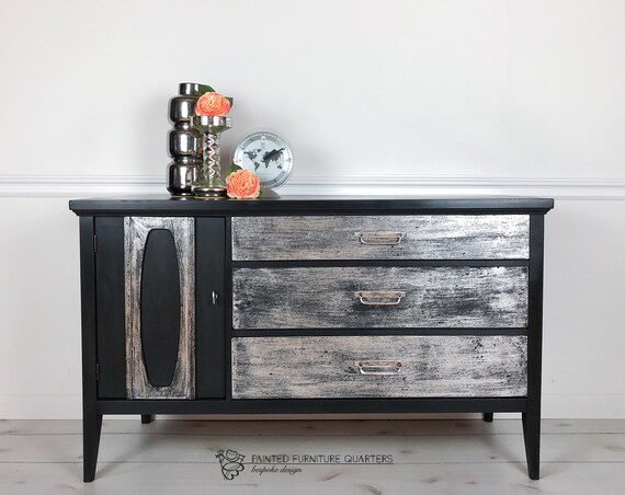 Black Mid Century Painted Modern Mcm Sideboard Dresser Etsy