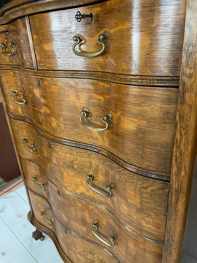 Tiger Oak Serpentine Tallboy Highboy Dresser Antique on Etsy