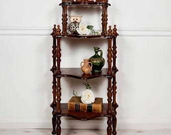 Antique Mahogany Whatnot Knick Knack Stand, Four Tier Étagère, Victorian Style Display Shelf, Carved Mahogany Accent Furniture