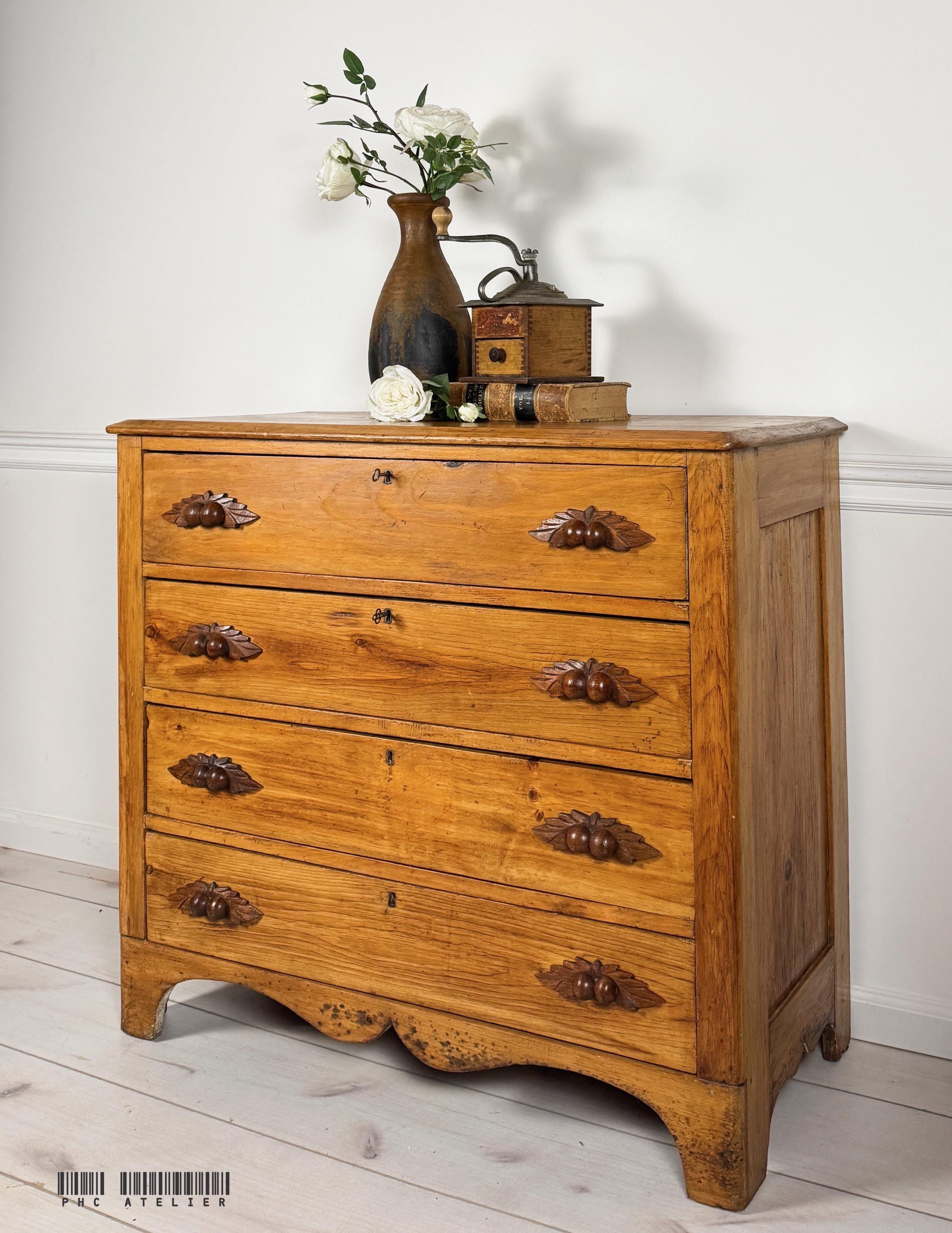 Antique Pine Dresser Chest of Drawers. Carved Fruit Handles. Farmhouse  Style. Circa 1890. Restored. - Etsy