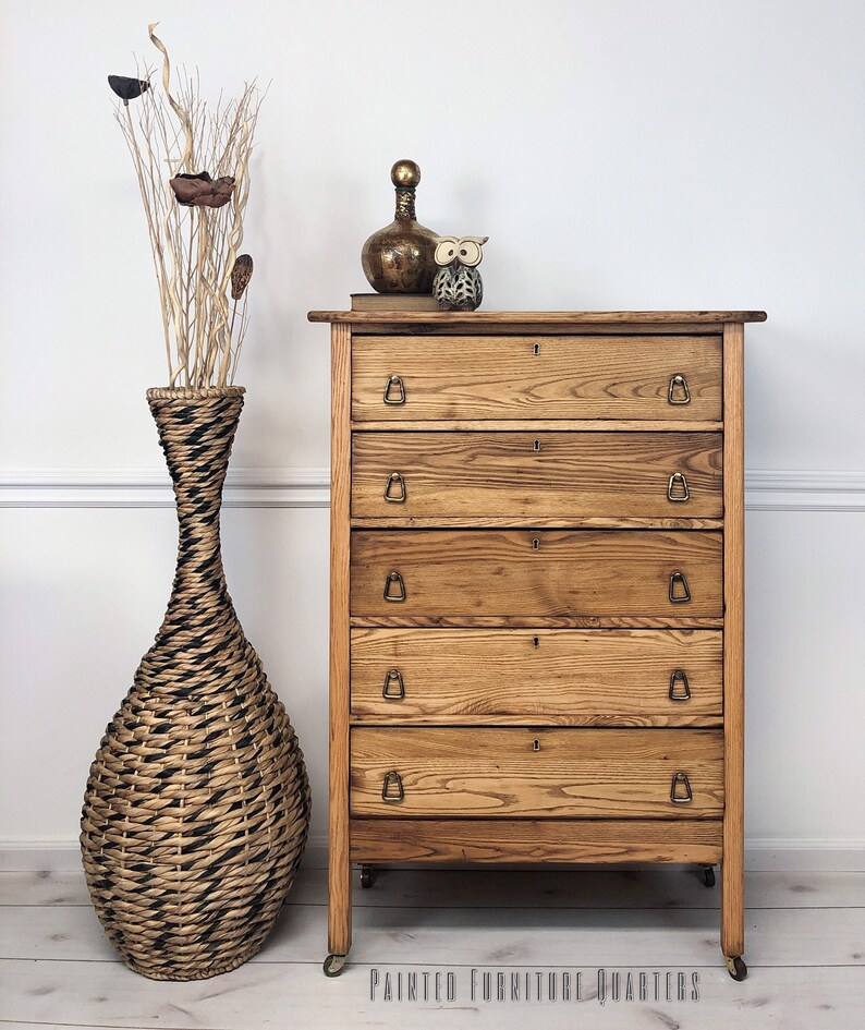Antique White Oak Rustic Dresser Solid Wood On Casters Etsy