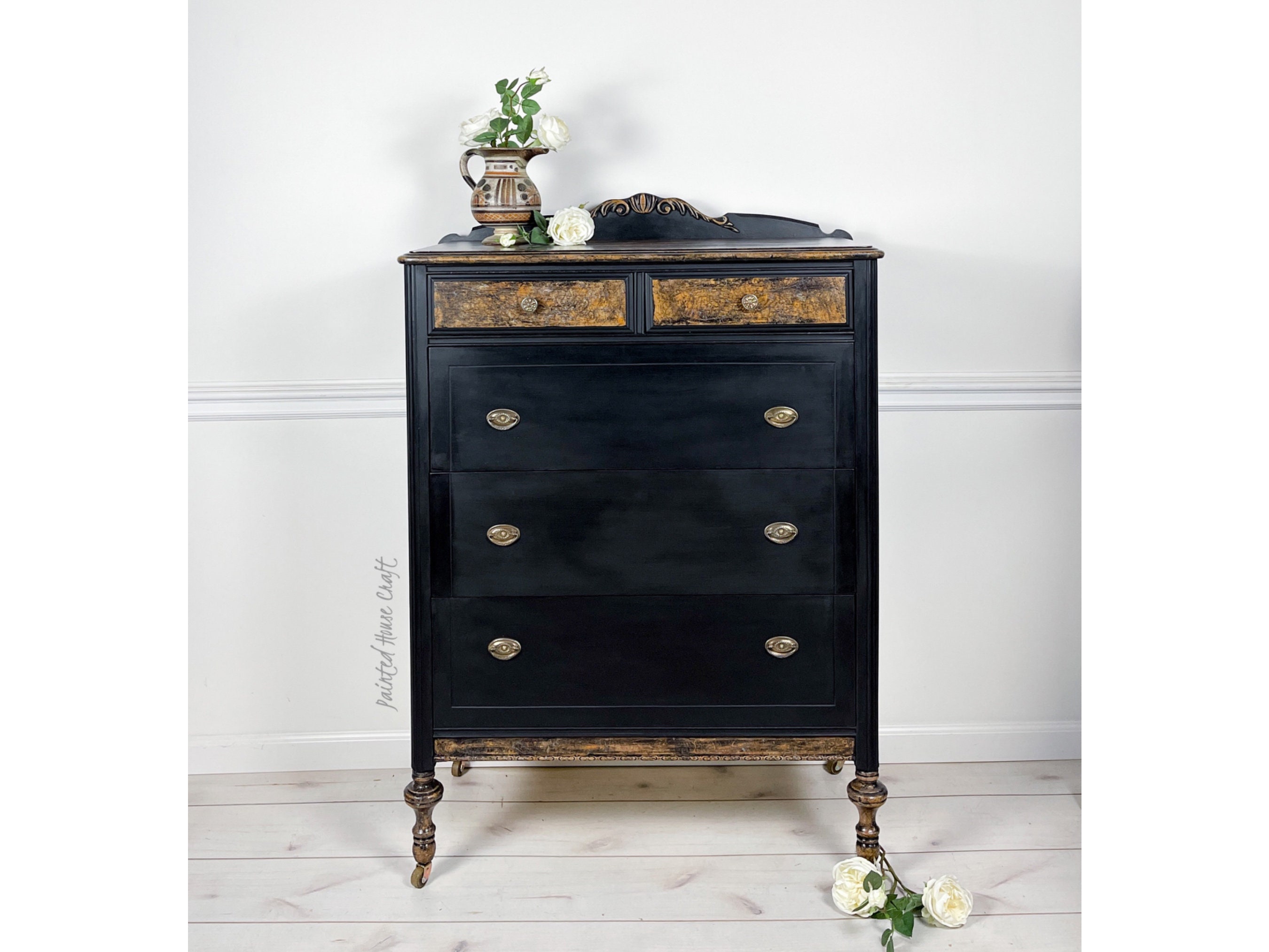 SOLD Tall Antique Emerald Green Dresser Chest of Drawers Narrow