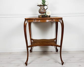 Antique Two-tier Tiger Quarter Sawn Oak Side Occasional Library Parlor Table Collectible Circa 1900
