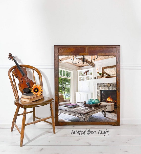 MCM Mid Century Modern Industrial Rusted Large Mirror Entryway