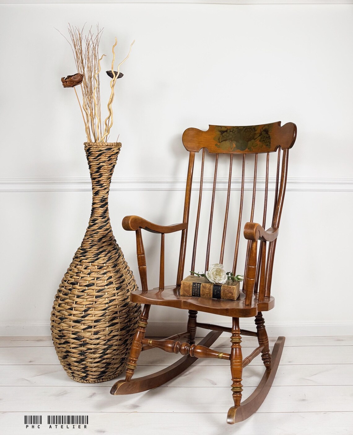 Antique Cherry Wood Rocking Chair - Hitchcock Style Stenciled Crest - Etsy