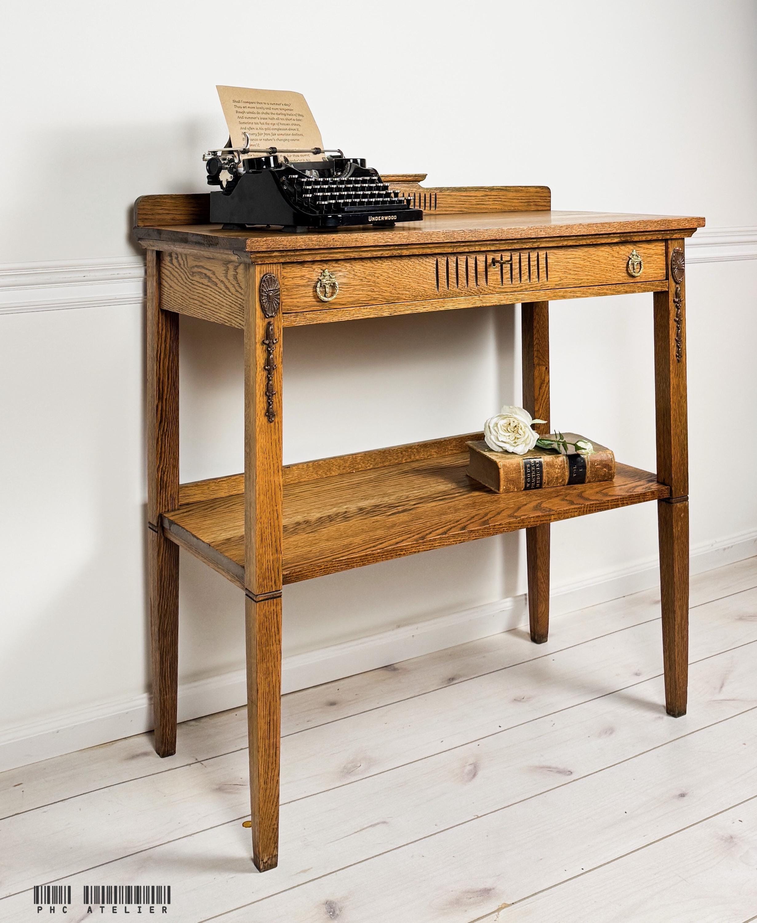 Antique Solid Oak Library Reading Table Desk Two-tier With Drawer ...