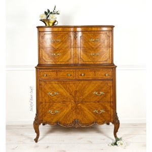 Vintage Rare French Provincial Louis XV Style Inlaid MARQUETRY Chest of drawers Tallboy Dresser Incredible!