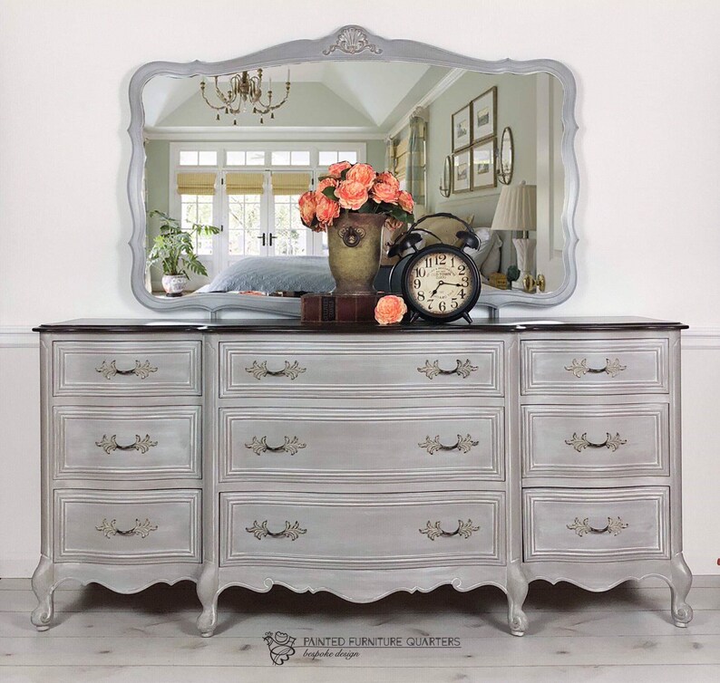 Provincial Grey Bedroom Set Solid Wood Long Dresser With Image 0