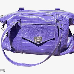 Handmade Soft Italian Crocodile-Embossed Purple Leather Handbag Bag. Shoulder Bag. Gift for her.