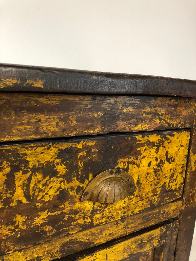 Antique Mustard Yellow Distressed Bohemian Painted Sideboard Etsy