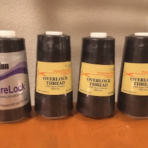 4 spools Black Coats SureLock Overlock Thread and Priced Sew Right Black Overlock Thread 3,000 yards