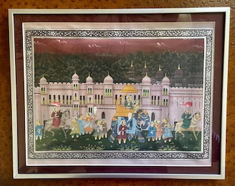 India Silk Painting matted and framed hand painted