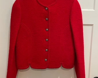 Red Wool Blazer by Charter Club boiled wool button down vintage  holiday red jacket