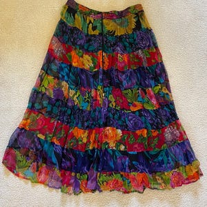 Colorful broomstick patchwork draw-string midi skirt