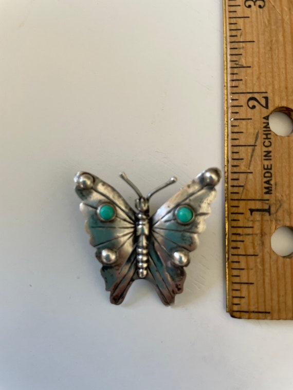 Silver turquoise butterfly pin vintage brooch Mex… - image 6