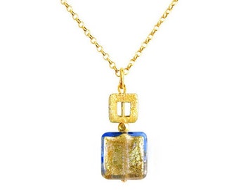 Collana di perle di vetro quadrate di Murano 'Quadrettino di Oro' di Mystery of Venice, collana in vetro di Murano, gioielli in vetro di Murano, collana in vetro