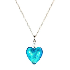 Murano Glass Mini Heart Turquoise Silver by Mystery of Venice, Murano Glass Heart, Murano Glass Necklace, Glass Heart, Murano Glass Jewelry