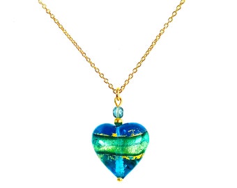 Murano Glass Heart Necklace 'Mare' by Mystery of Venice, Murano Glass Heart, Murano Glass Necklace, Glass Heart, Murano Glass Jewelry, Heart