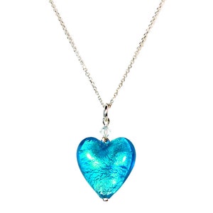 Murano Glass Small Heart Turquoise Silver by Mystery of Venice, Glass Heart, Murano Glass Necklace, Murano Glass Heart, Murano Glass Jewelry