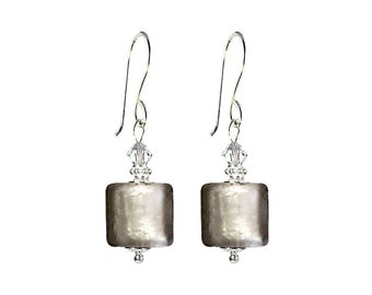 Murano Glass Earrings from Mystery of Venice ’Shimmery Frost’, Murano Glass Jewelry, Venetian Glass Jewelry, Glass Earrings, Cube Earrings