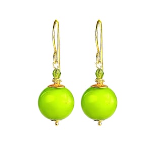 Murano Glass Earrings &#39;Jenna&#39; by Mystery of Venice with Peridot Green Round Glass Beads, Murano Glass Earrings, Murano Glass Jewelry, Italy