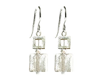 Murano Glass Square Bead Earrings 'Quadrettino di Argento’ by Mystery of Venice, Murano Glass Earrings, Murano Glass Jewelry, Silver Glass