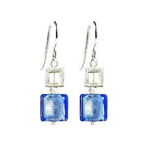 Orecchini Perline Quadrate in Vetro di Murano 'Quadrettino di Argento' di Mystery of Venice, Orecchini in Vetro di Murano, Gioielli in Vetro di Murano, Minimalista
