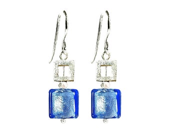 Murano Glass Square Bead Earrings 'Quadrettino di Argento’ by Mystery of Venice, Murano Glass Earrings, Murano Glass Jewelry, Minimalist