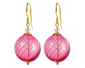 Murano Hand Blown Glass Earrings by Mystery of Venice ’Fuchsia', Blown Glass Earrings, Murano Glass Earrings, Murano Glass Jewelry