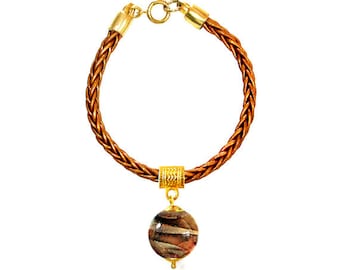 Murano Glass 'Gaia' Bead Leather Bracelet by Mystery of Venice, Murano Glass Bracelet, Murano Glass Jewelry, Murano Leather Bracelet, Murano